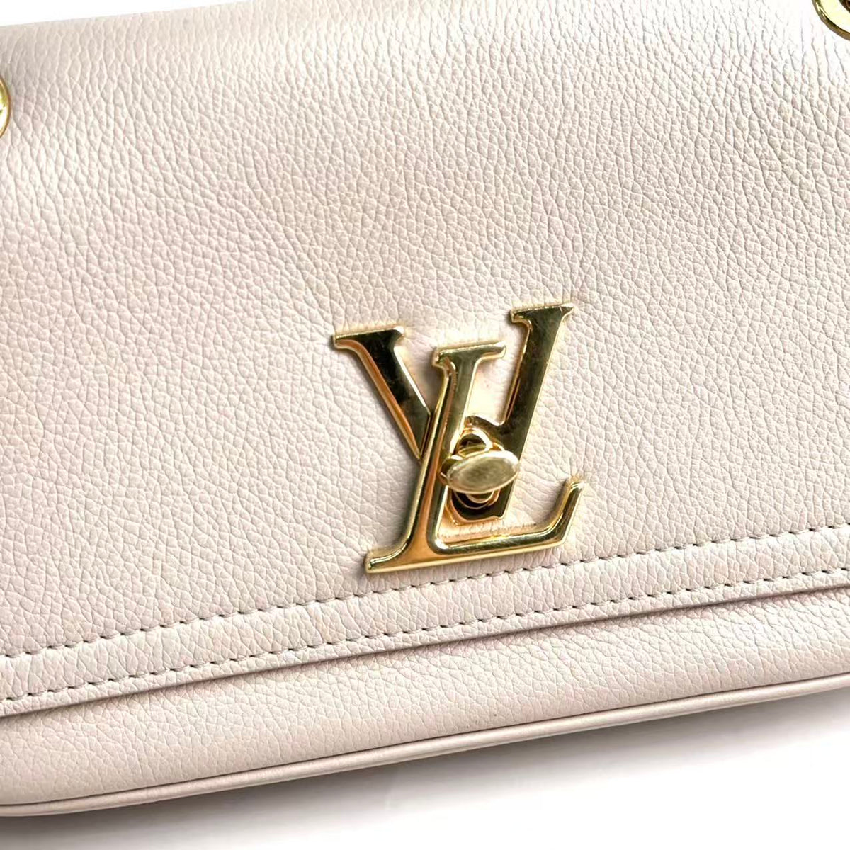 Louis Vuitton Lockme Chain Bag, Light Beige Grained Calfskin, Gold‑Tone Hardware