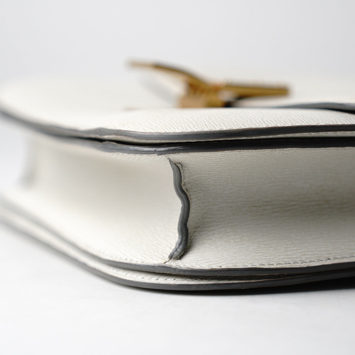 Celine Classic Box Medium, White Grained Calfskin, Gold‑Tone Hardware