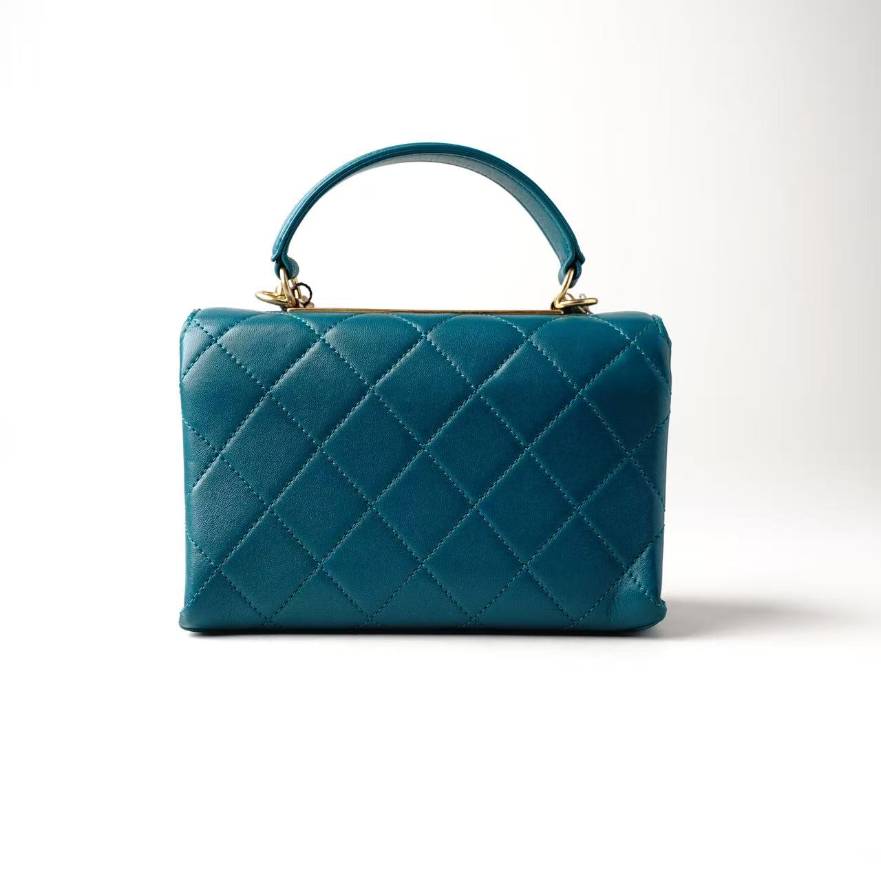 CHANEL Mini Flap Bag with Top Handle, Teal Lambskin Leather, Gold-Tone Hardware