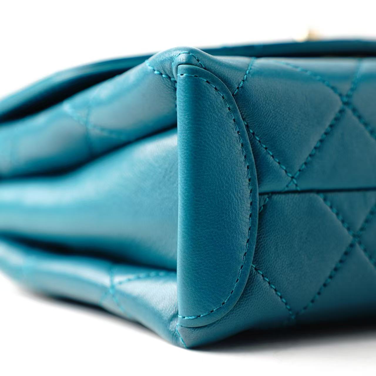 CHANEL Mini Flap Bag with Top Handle, Teal Lambskin Leather, Gold-Tone Hardware