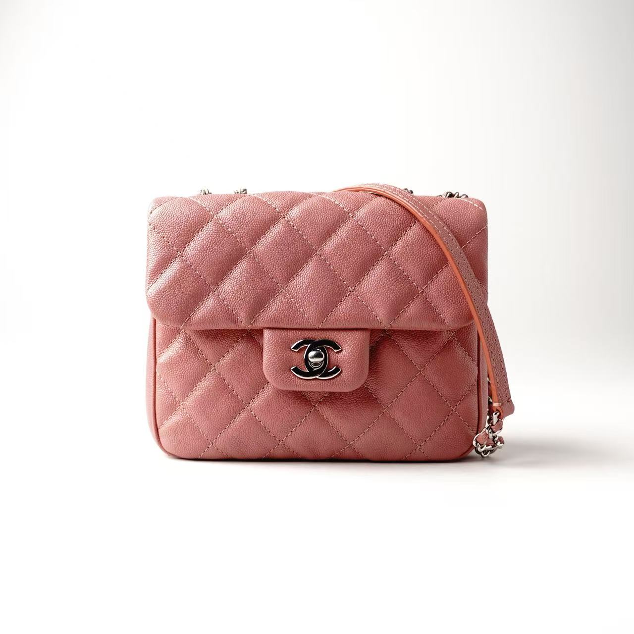 CHANEL Mini Classic Flap Bag, Pink Caviar Leather, Silver-Tone Hardware