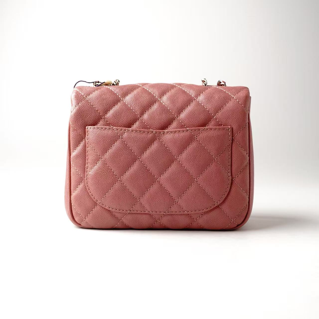 CHANEL Mini Classic Flap Bag, Pink Caviar Leather, Silver-Tone Hardware