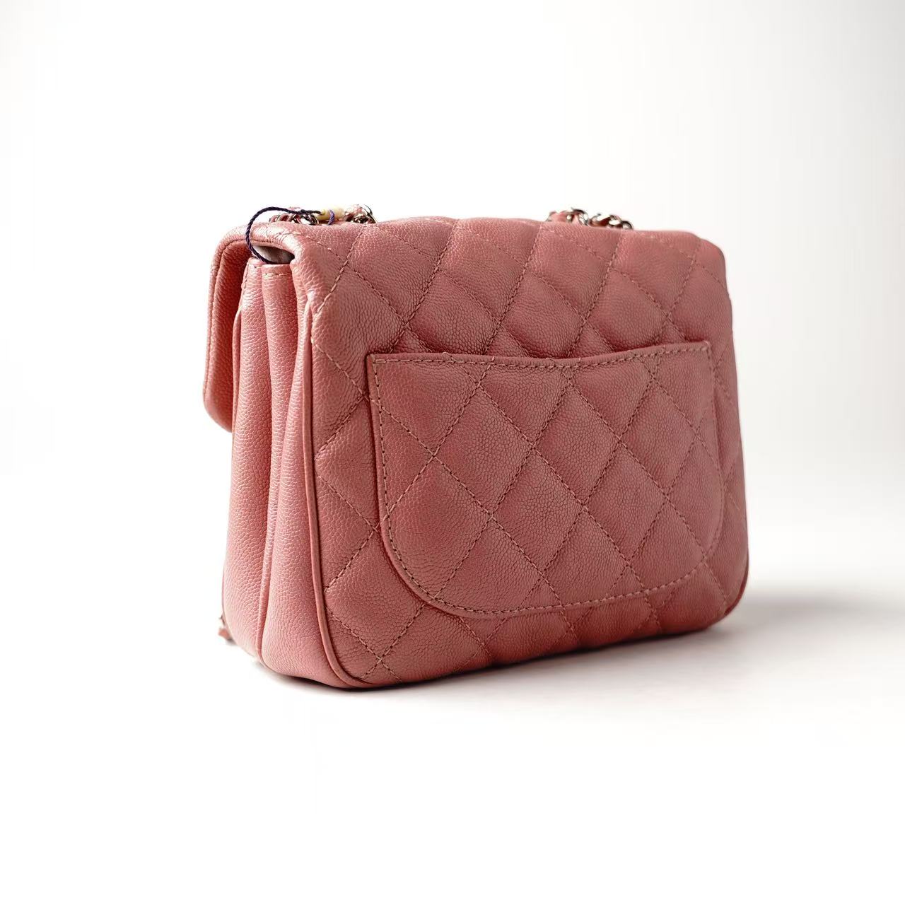 CHANEL Mini Classic Flap Bag, Pink Caviar Leather, Silver-Tone Hardware