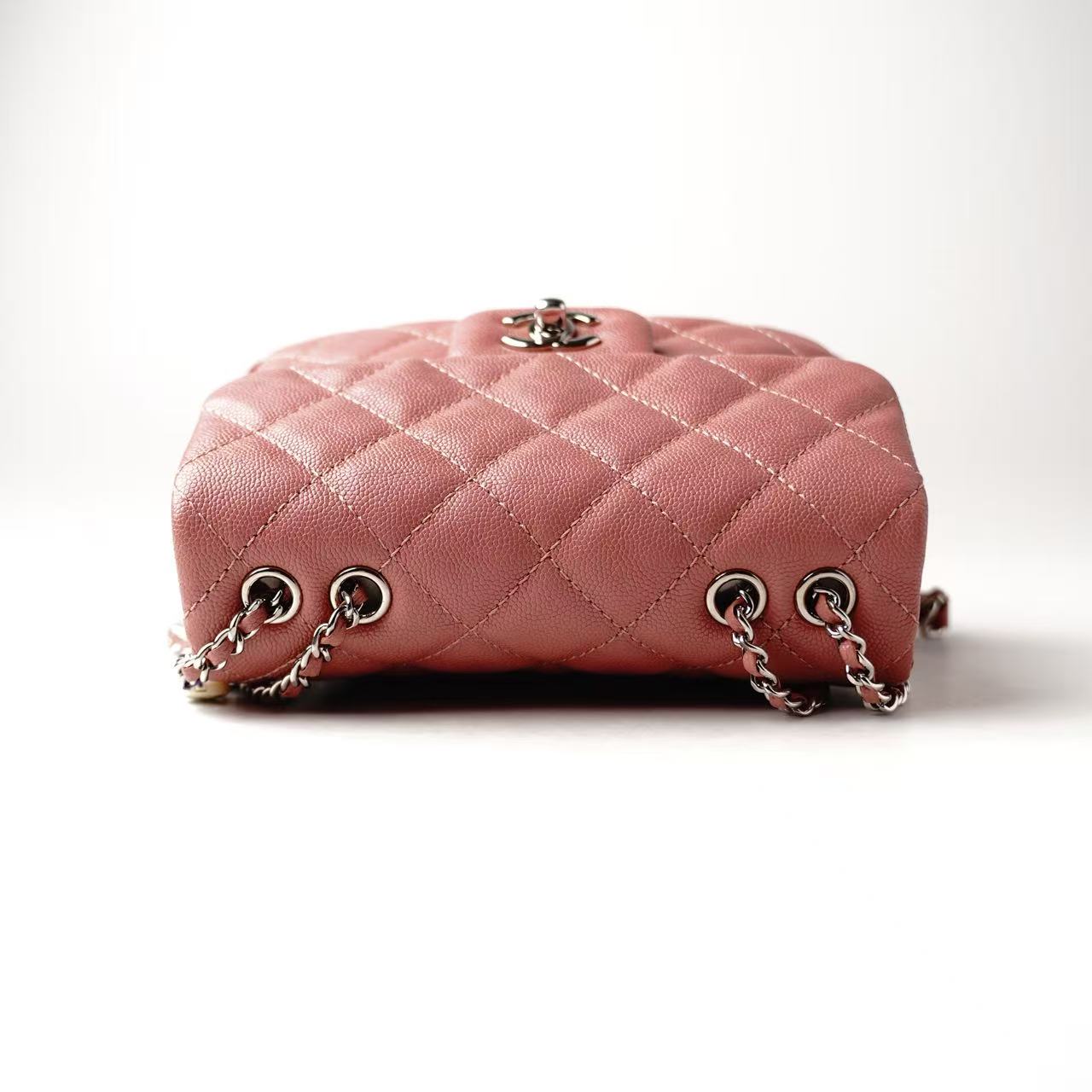 CHANEL Mini Classic Flap Bag, Pink Caviar Leather, Silver-Tone Hardware