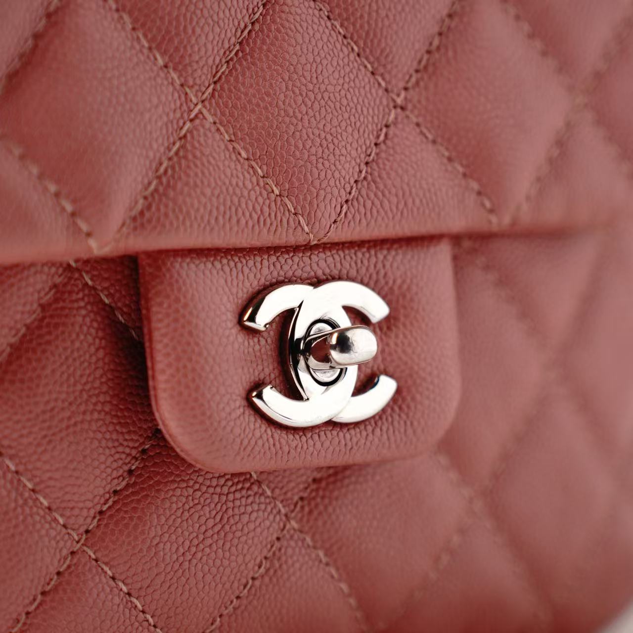 CHANEL Mini Classic Flap Bag, Pink Caviar Leather, Silver-Tone Hardware