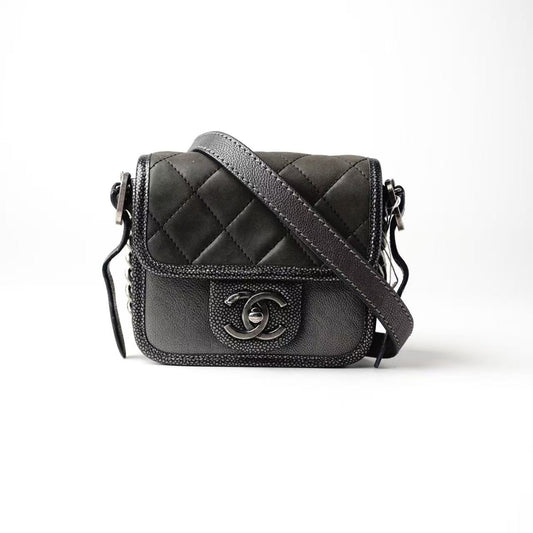 Chanel Mini Flap Crossbody Bag (Stingray‑Trim Mixed‑Leather)