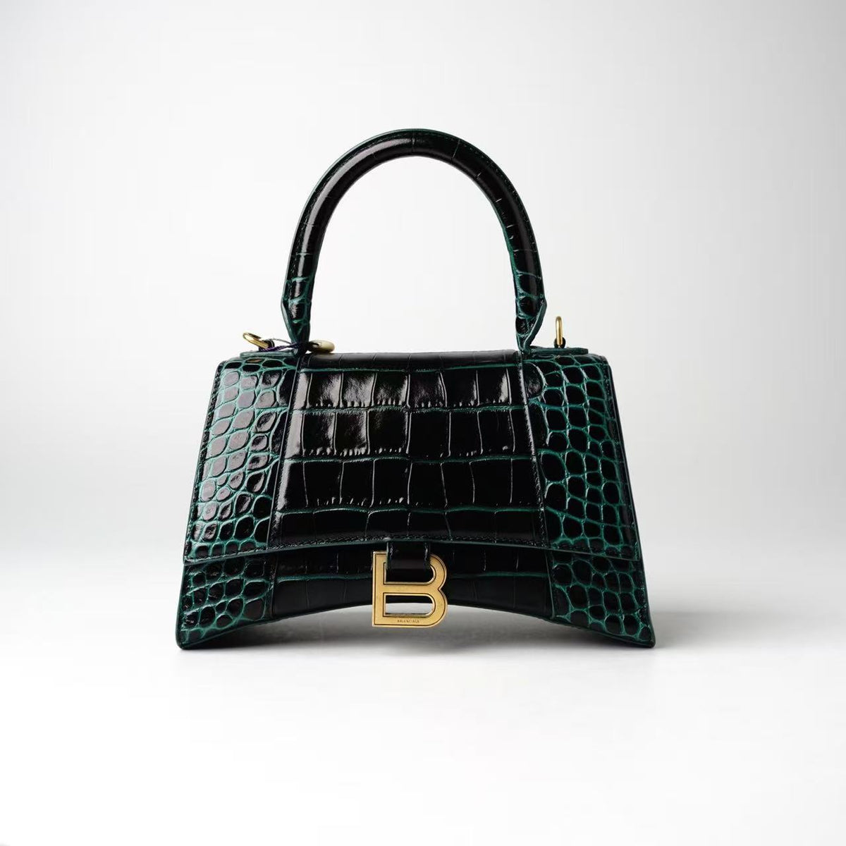 Balenciaga Hourglass Small Croc‑Embossed Top‑Handle Bag