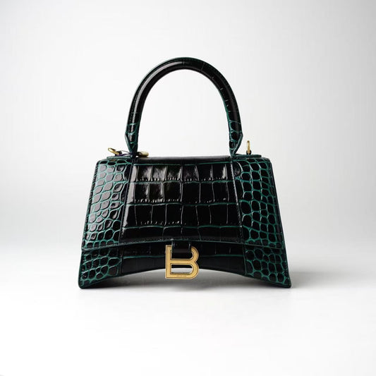 Balenciaga Hourglass Small Croc‑Embossed Top‑Handle Bag