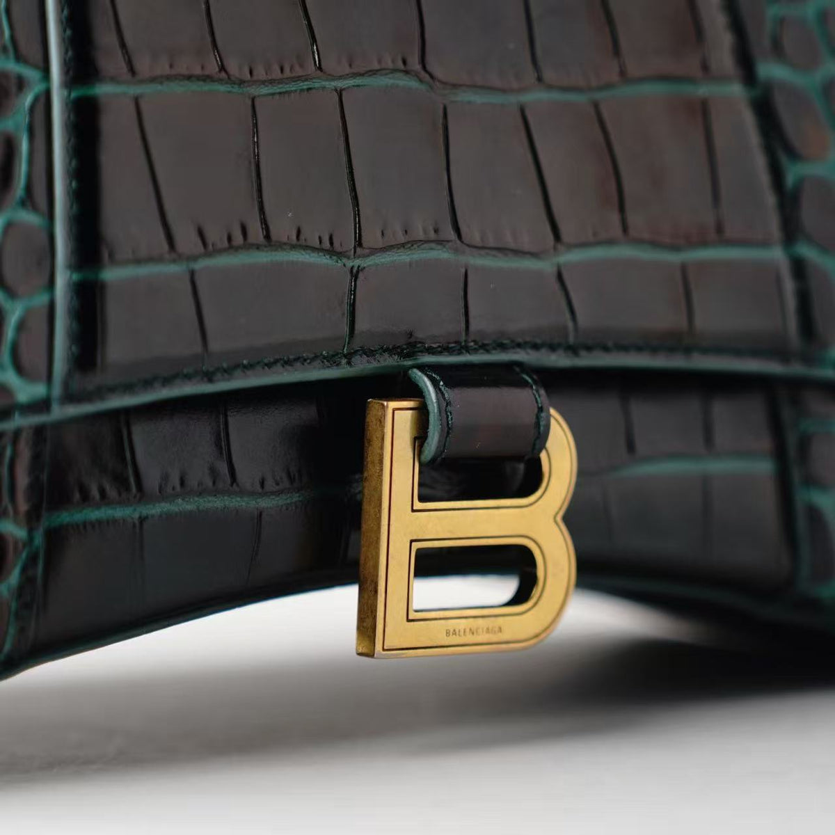 Balenciaga Hourglass Small Croc‑Embossed Top‑Handle Bag