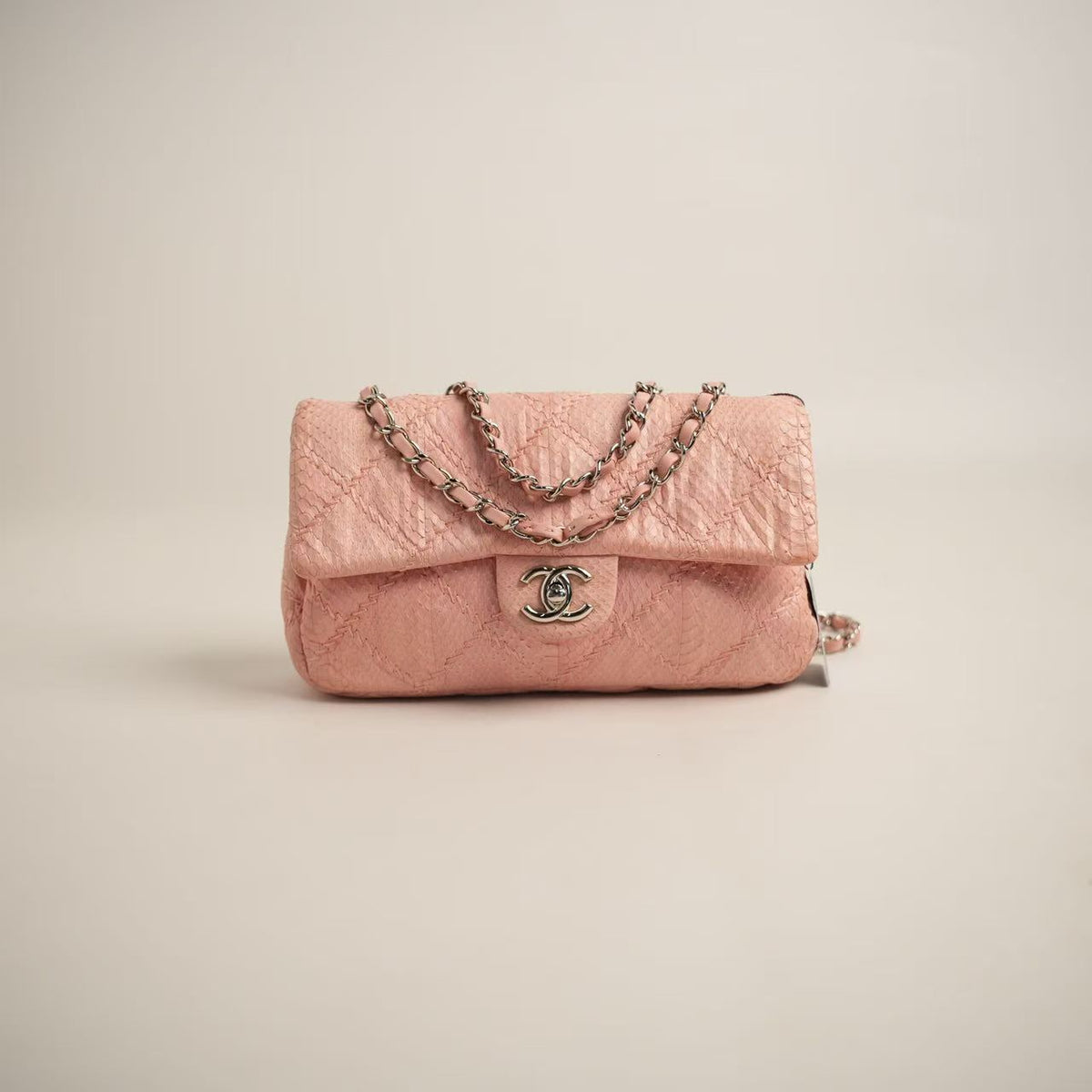 Chanel Classic Flap, Pink Python Skin, Silver‑Tone Hardware