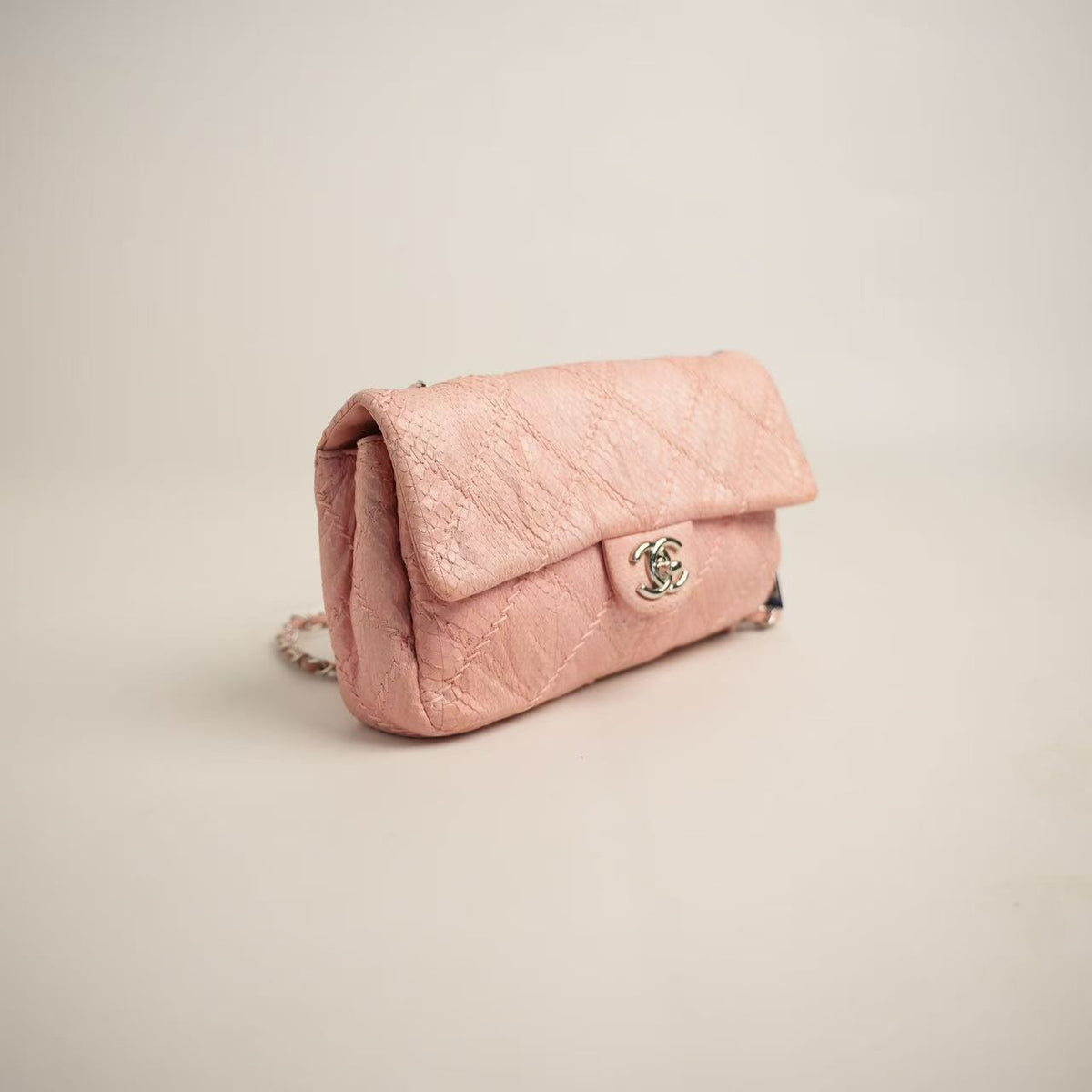 Chanel Classic Flap, Pink Python Skin, Silver‑Tone Hardware