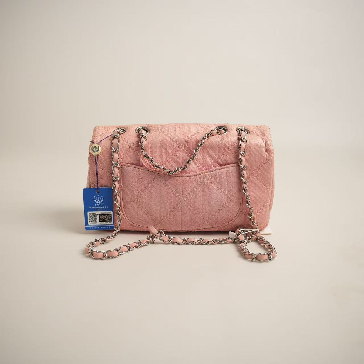 Chanel Classic Flap, Pink Python Skin, Silver‑Tone Hardware