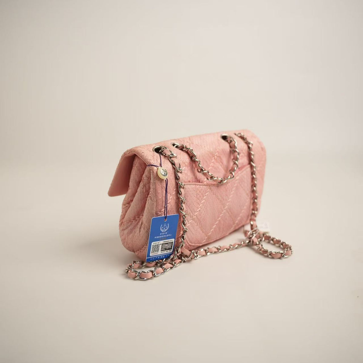 Chanel Classic Flap, Pink Python Skin, Silver‑Tone Hardware