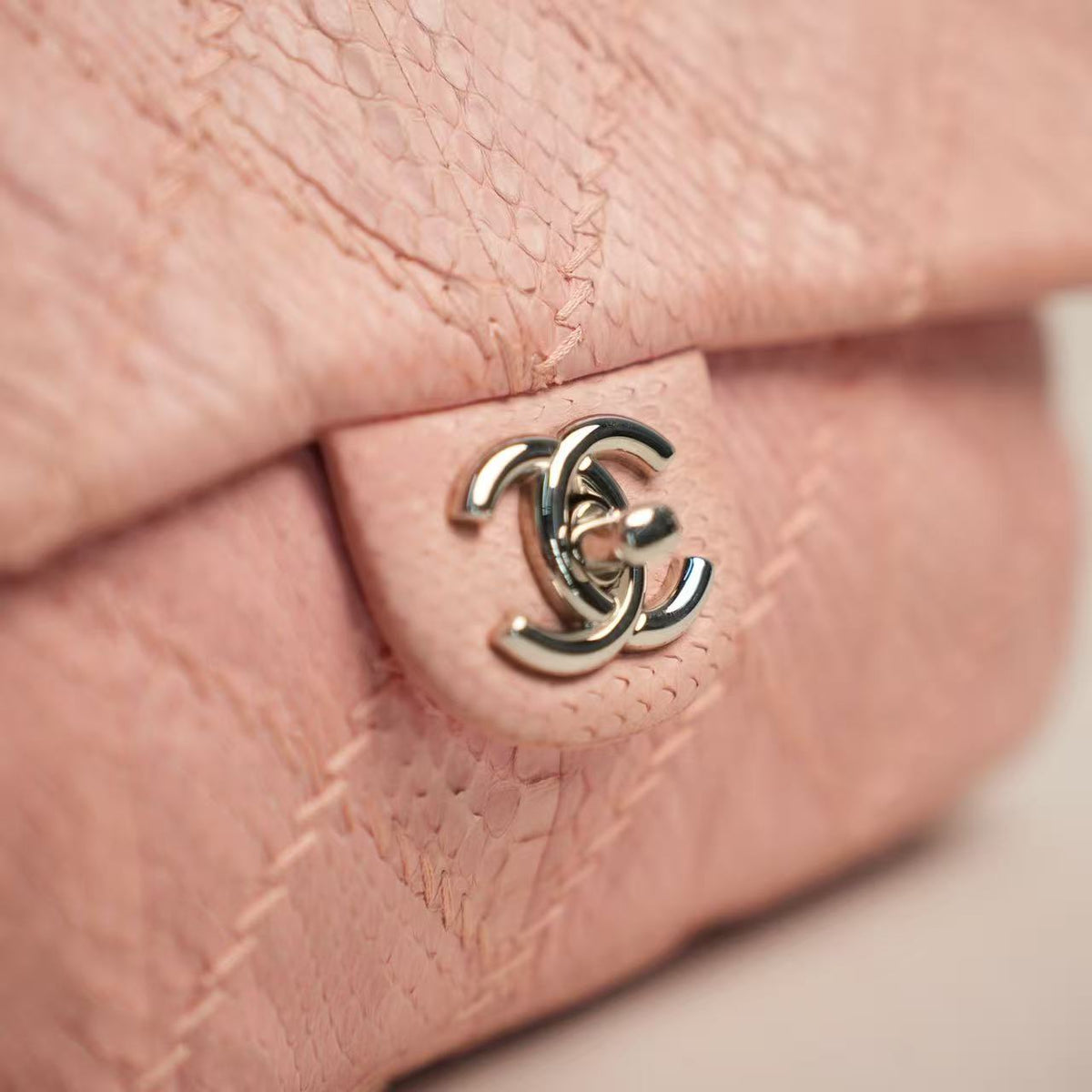 Chanel Classic Flap, Pink Python Skin, Silver‑Tone Hardware