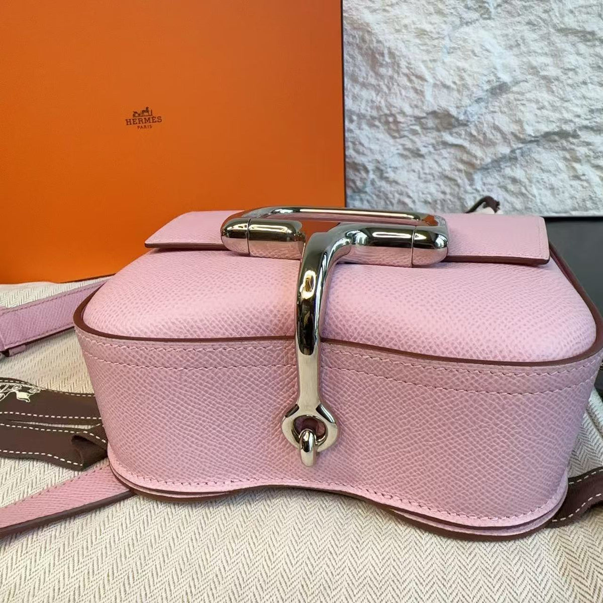 Hermès Della Cavalleria Mini, Mauve Sylvestre Epsom, Palladium‑Tone Hardware