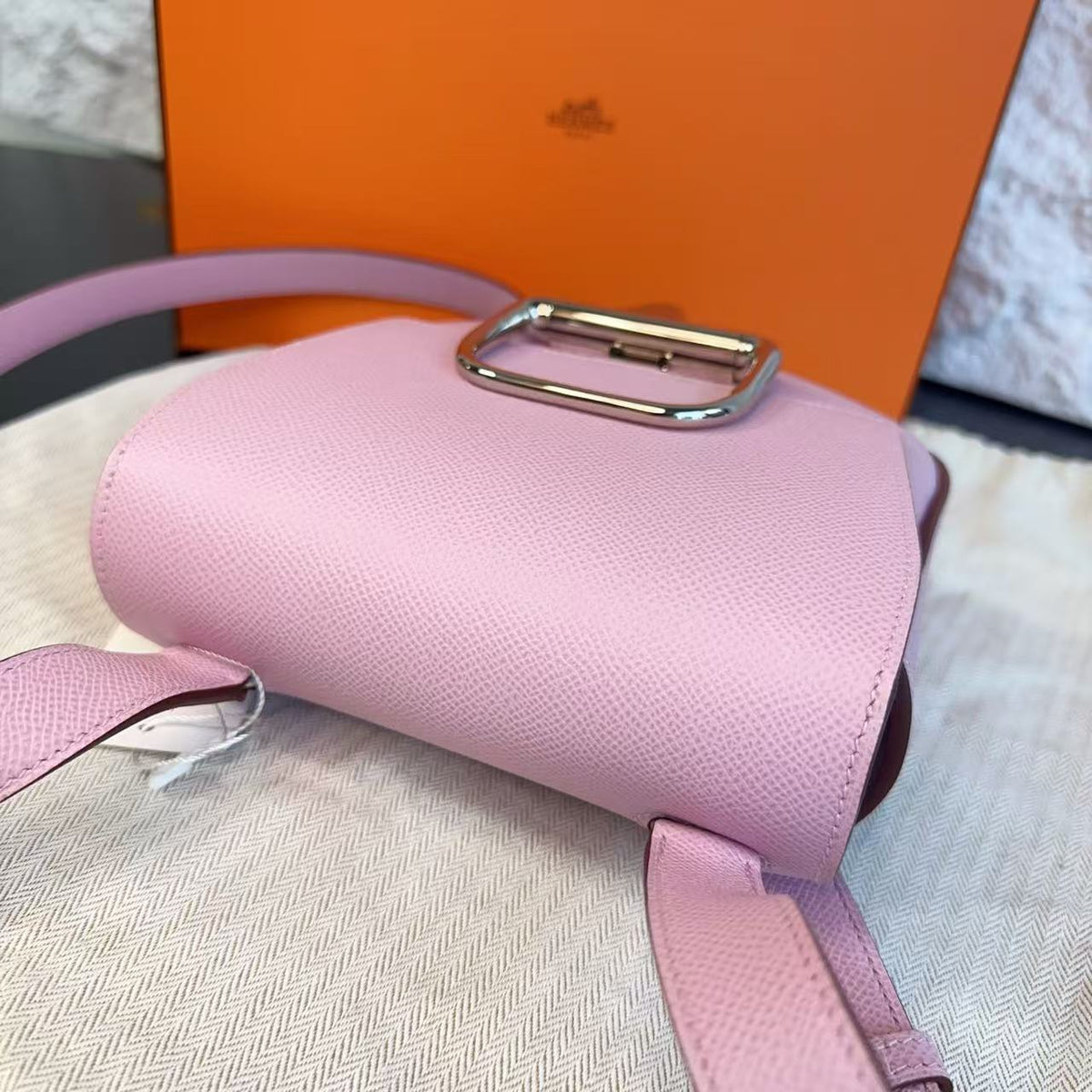Hermès Della Cavalleria Mini, Mauve Sylvestre Epsom, Palladium‑Tone Hardware