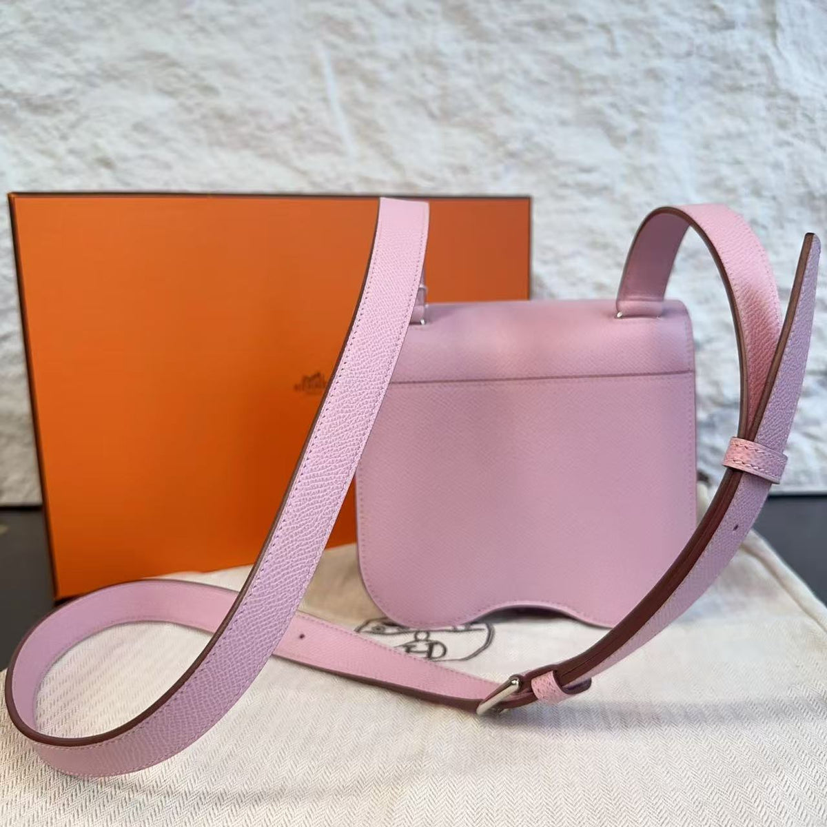 Hermès Della Cavalleria Mini, Mauve Sylvestre Epsom, Palladium‑Tone Hardware