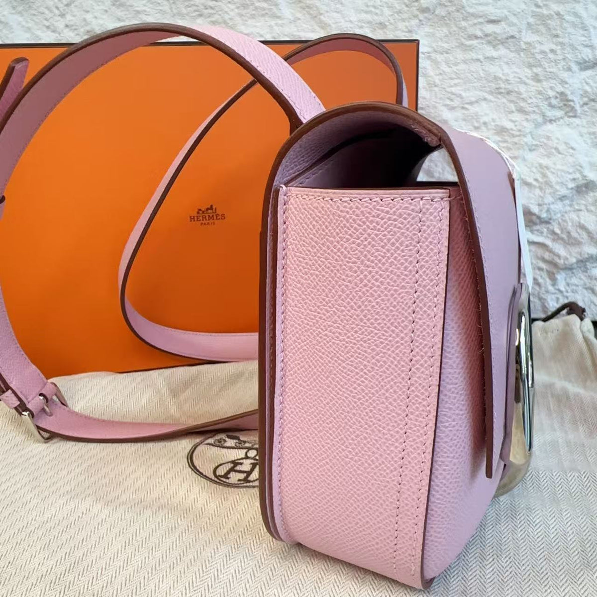 Hermès Della Cavalleria Mini, Mauve Sylvestre Epsom, Palladium‑Tone Hardware