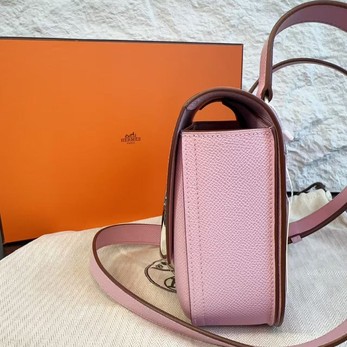 Hermès Della Cavalleria Mini, Mauve Sylvestre Epsom, Palladium‑Tone Hardware