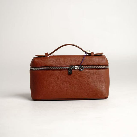 Loro Piana Extra Pocket L19 Hand‑held Vanity Bag, Brown Calfskin, Silver‑Tone Hardware