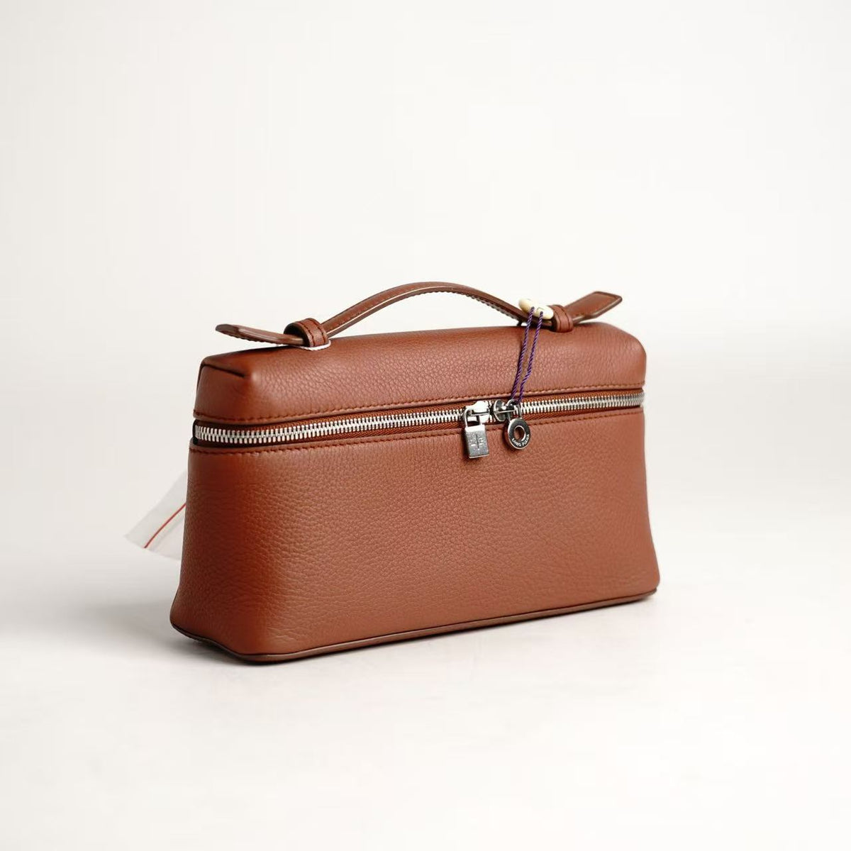 Loro Piana Extra Pocket L19 Hand‑held Vanity Bag, Brown Calfskin, Silver‑Tone Hardware