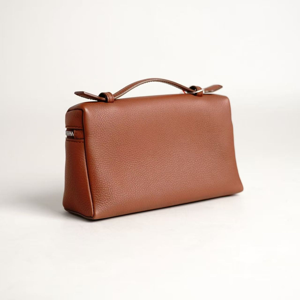 Loro Piana Extra Pocket L19 Hand‑held Vanity Bag, Brown Calfskin, Silver‑Tone Hardware