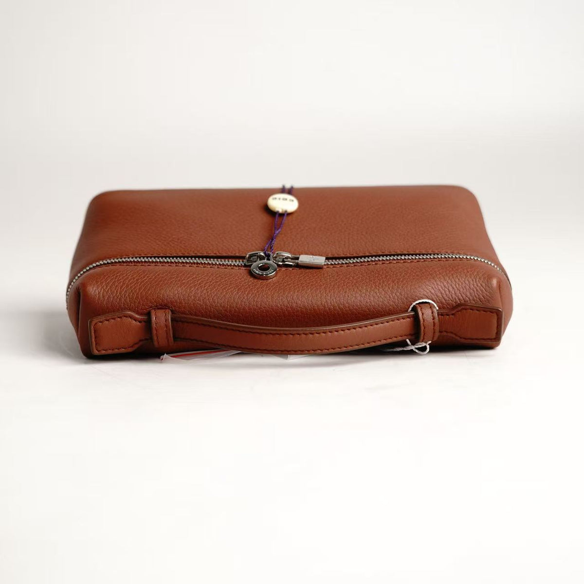 Loro Piana Extra Pocket L19 Hand‑held Vanity Bag, Brown Calfskin, Silver‑Tone Hardware
