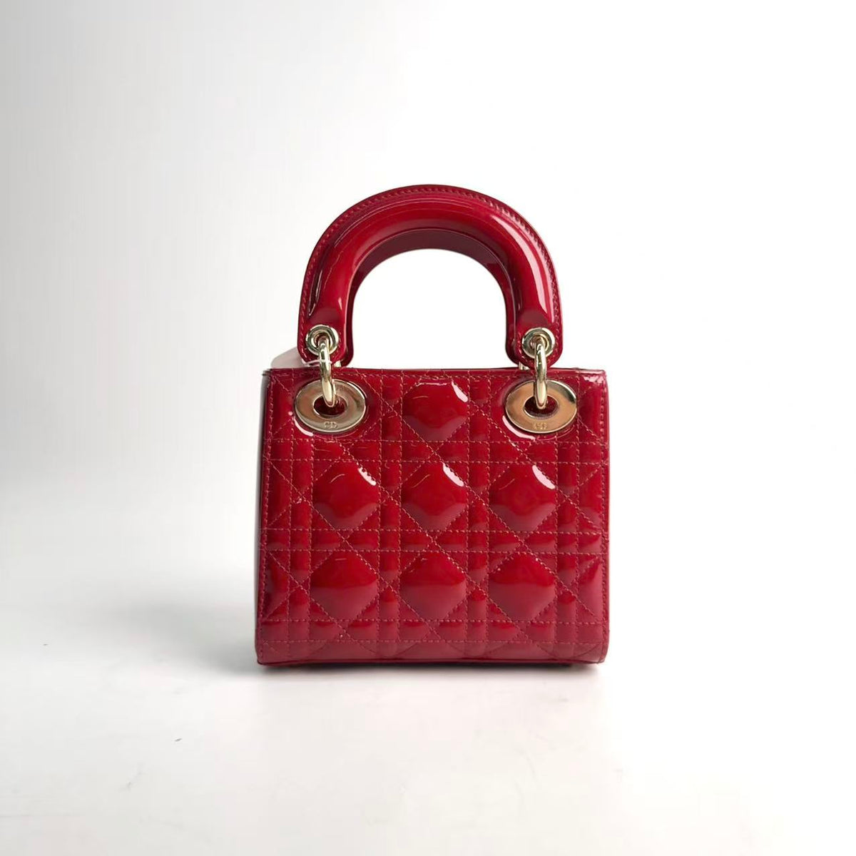 Dior Mini Lady Dior, Red Patent Calfskin, Light Gold‑Tone Hardware