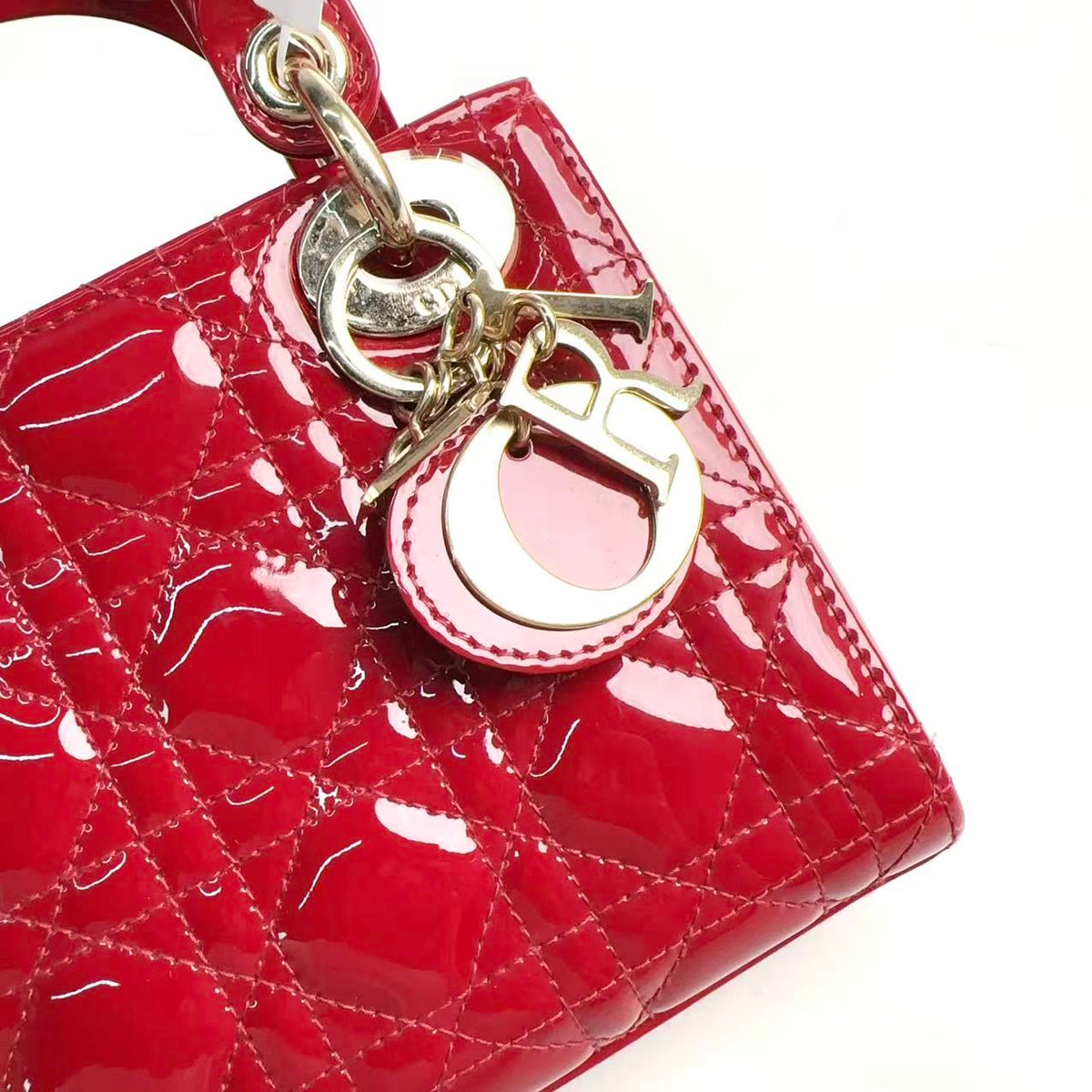 Dior Mini Lady Dior, Red Patent Calfskin, Light Gold‑Tone Hardware