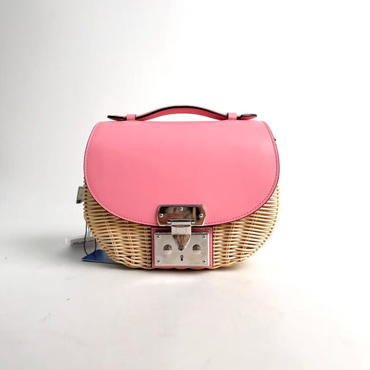 Moynat Wicker Basket Bag, Pink Smooth Calfskin, Silver‑Tone Hardware