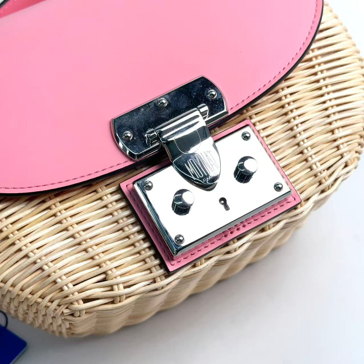 Moynat Wicker Basket Bag, Pink Smooth Calfskin, Silver‑Tone Hardware