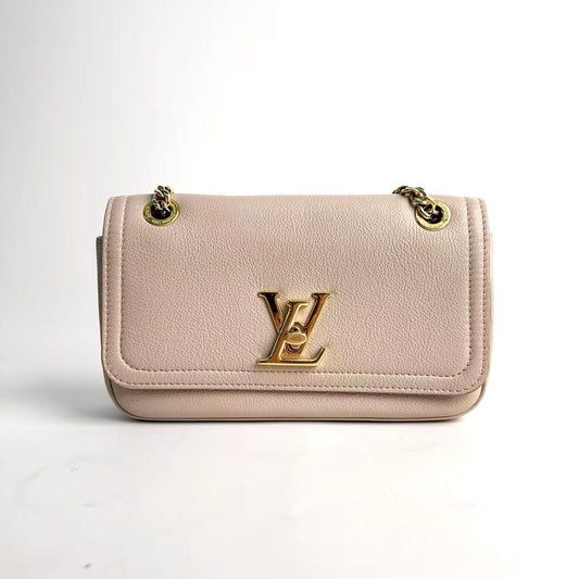 Louis Vuitton Lockme Chain Bag, Light Beige Grained Calfskin, Gold‑Tone Hardware