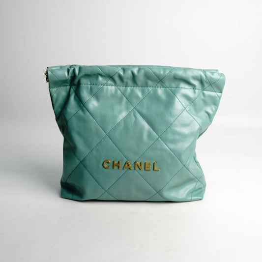 Chanel 22 Large Tote Bag in Mint Green Shiny Calfskin with Gold‑Tone Hardware
