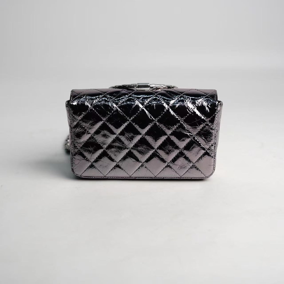 Chanel Mini Flap Bag with Ring Top Handle, Metallic Cracked Patent Calfskin, Silver‑Tone Hardware