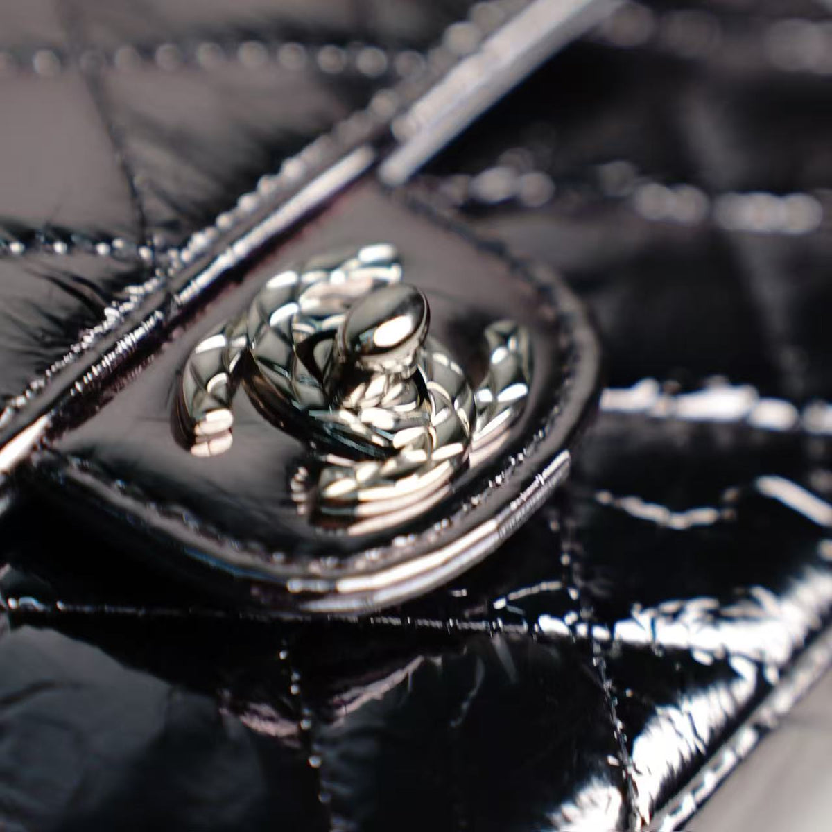 Chanel Mini Flap Bag with Ring Top Handle, Metallic Cracked Patent Calfskin, Silver‑Tone Hardware
