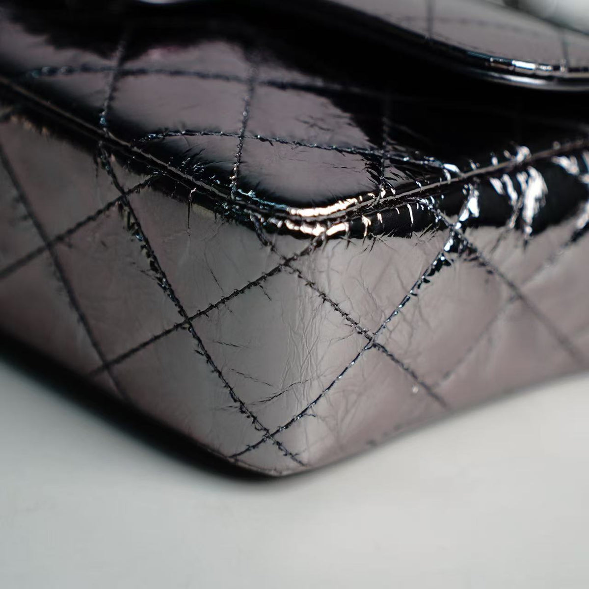 Chanel Mini Flap Bag with Ring Top Handle, Metallic Cracked Patent Calfskin, Silver‑Tone Hardware