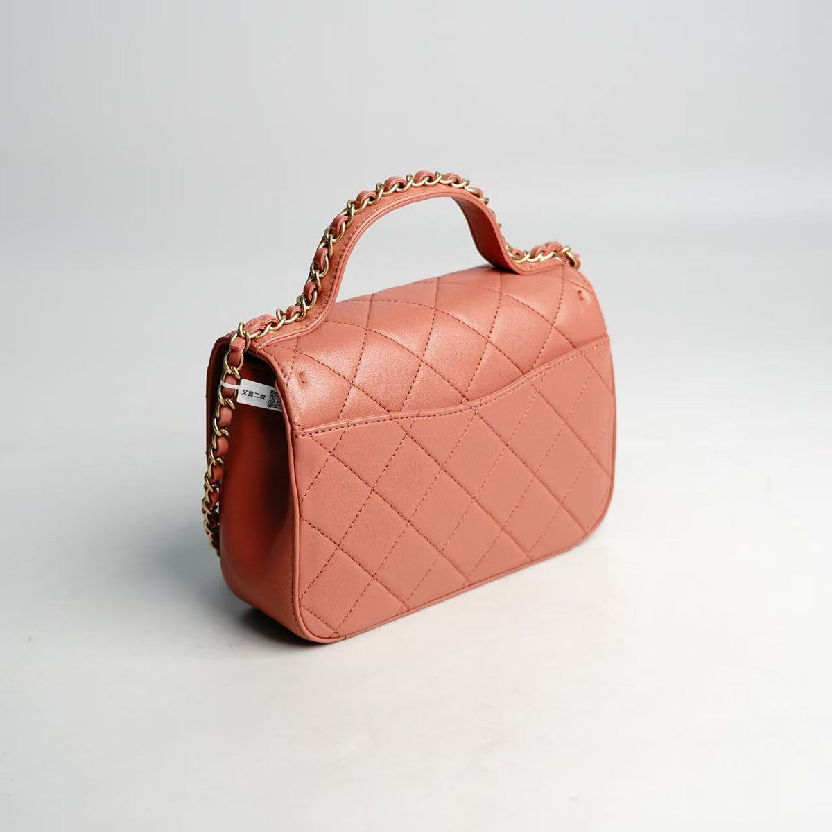 Chanel Flap Bag With Top Handle in Pink Lambskin with Gold‑Tone Hardware
