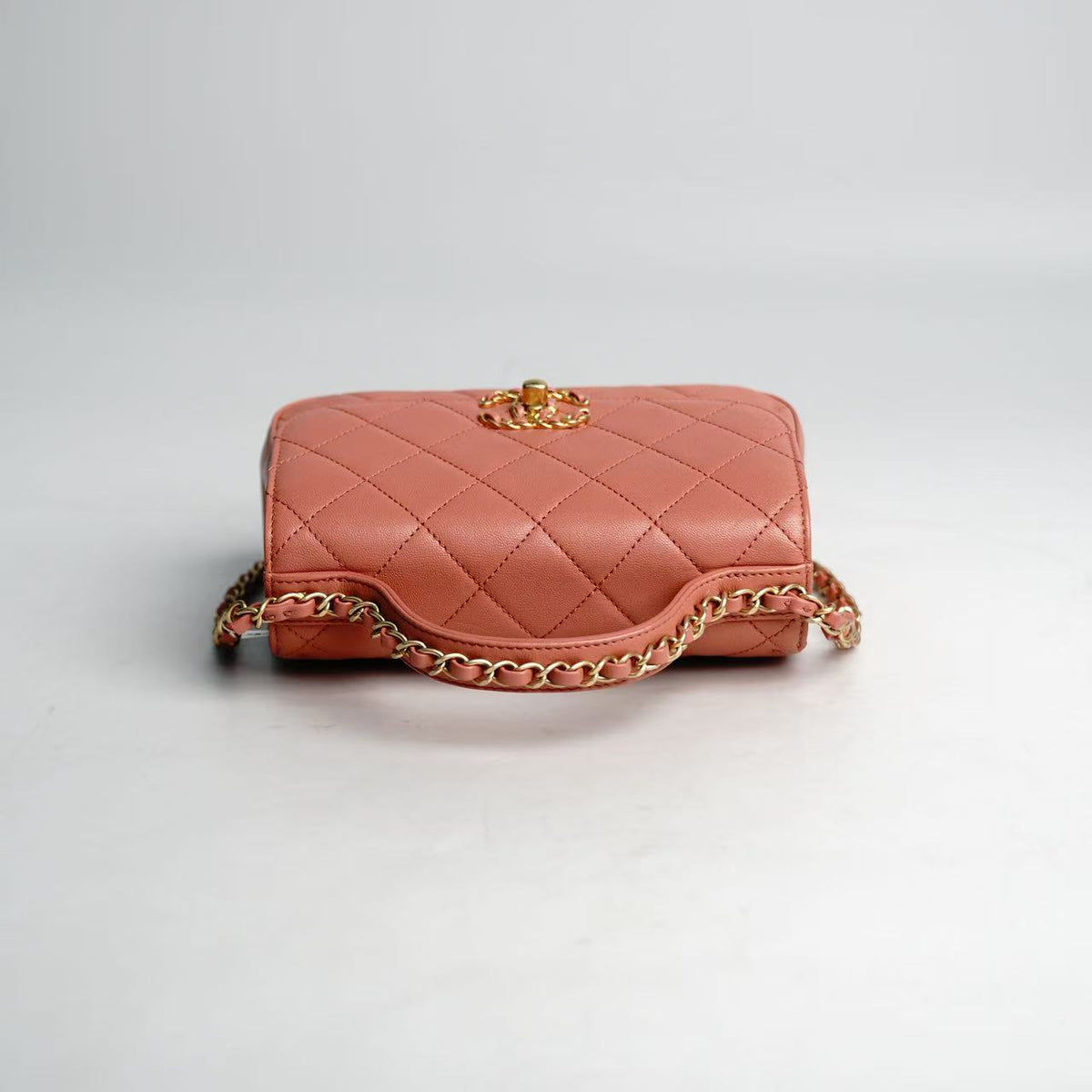 Chanel Flap Bag With Top Handle in Pink Lambskin with Gold‑Tone Hardware