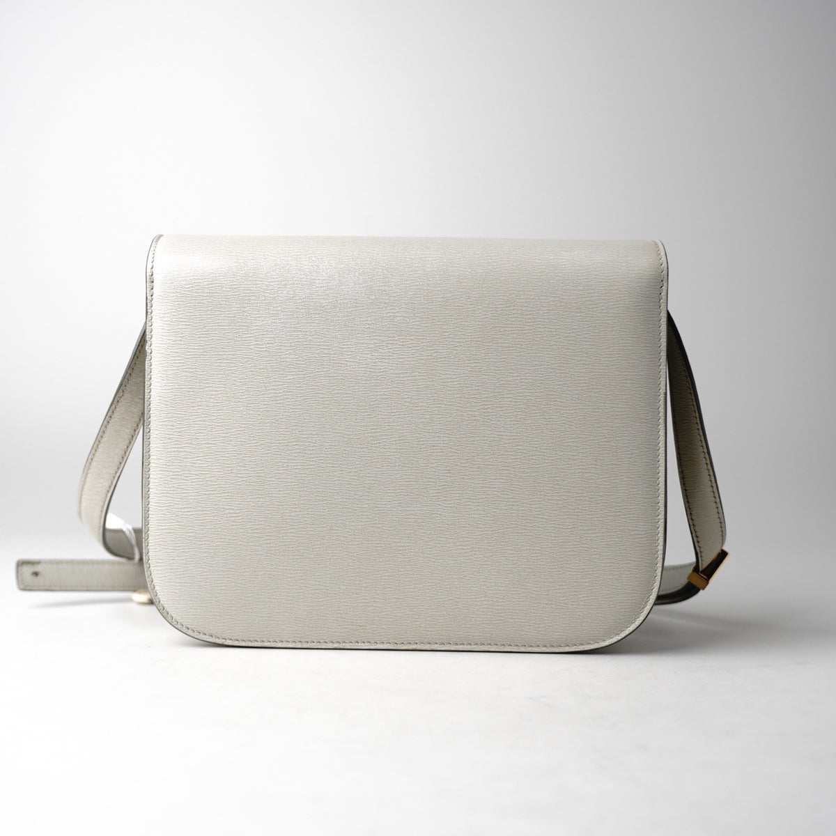 Celine Classic Box Medium, White Grained Calfskin, Gold‑Tone Hardware