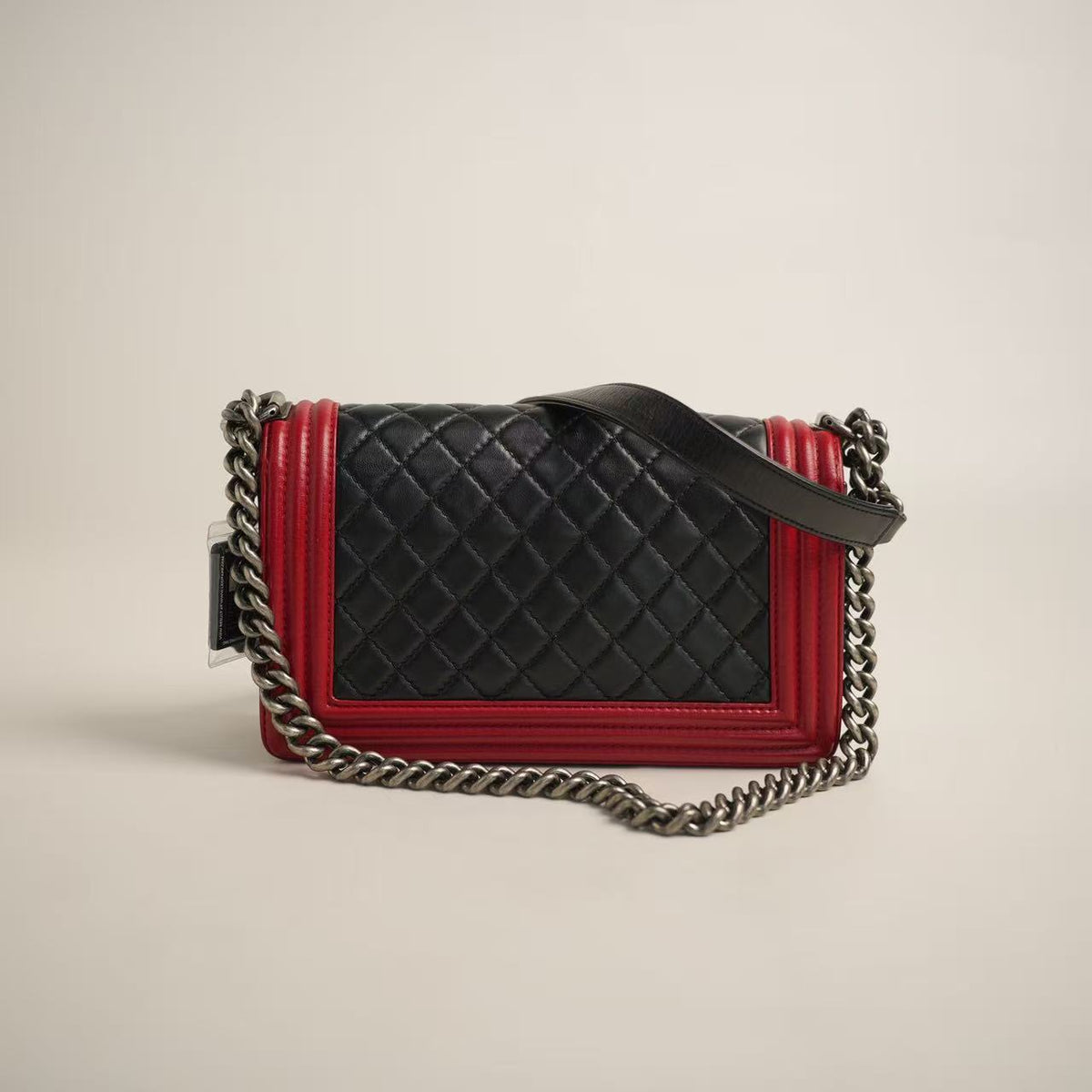 Chanel Boy Flap Shoulder Bag (Medium, Black & Red Bi‑Color)