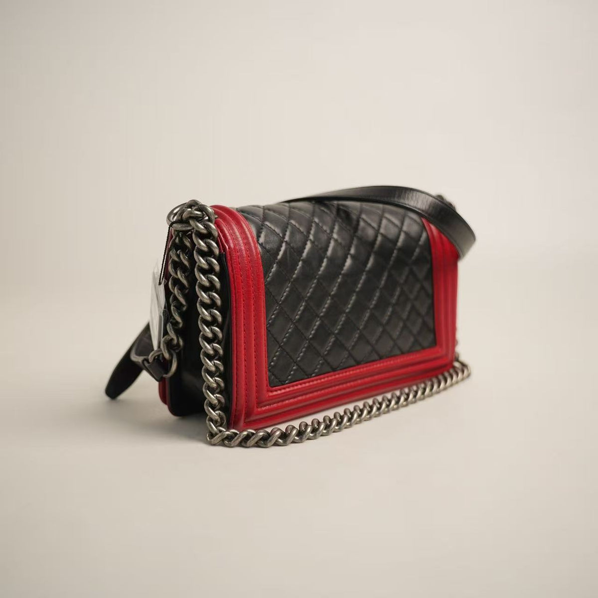 Chanel Boy Flap Shoulder Bag (Medium, Black & Red Bi‑Color)