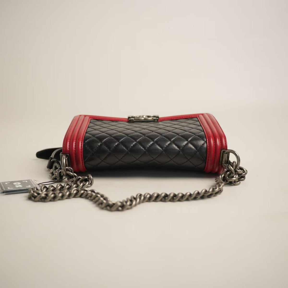 Chanel Boy Flap Shoulder Bag (Medium, Black & Red Bi‑Color)