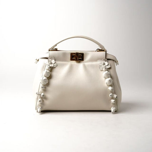 Fendi Peekaboo White Floral Appliqué Handbag