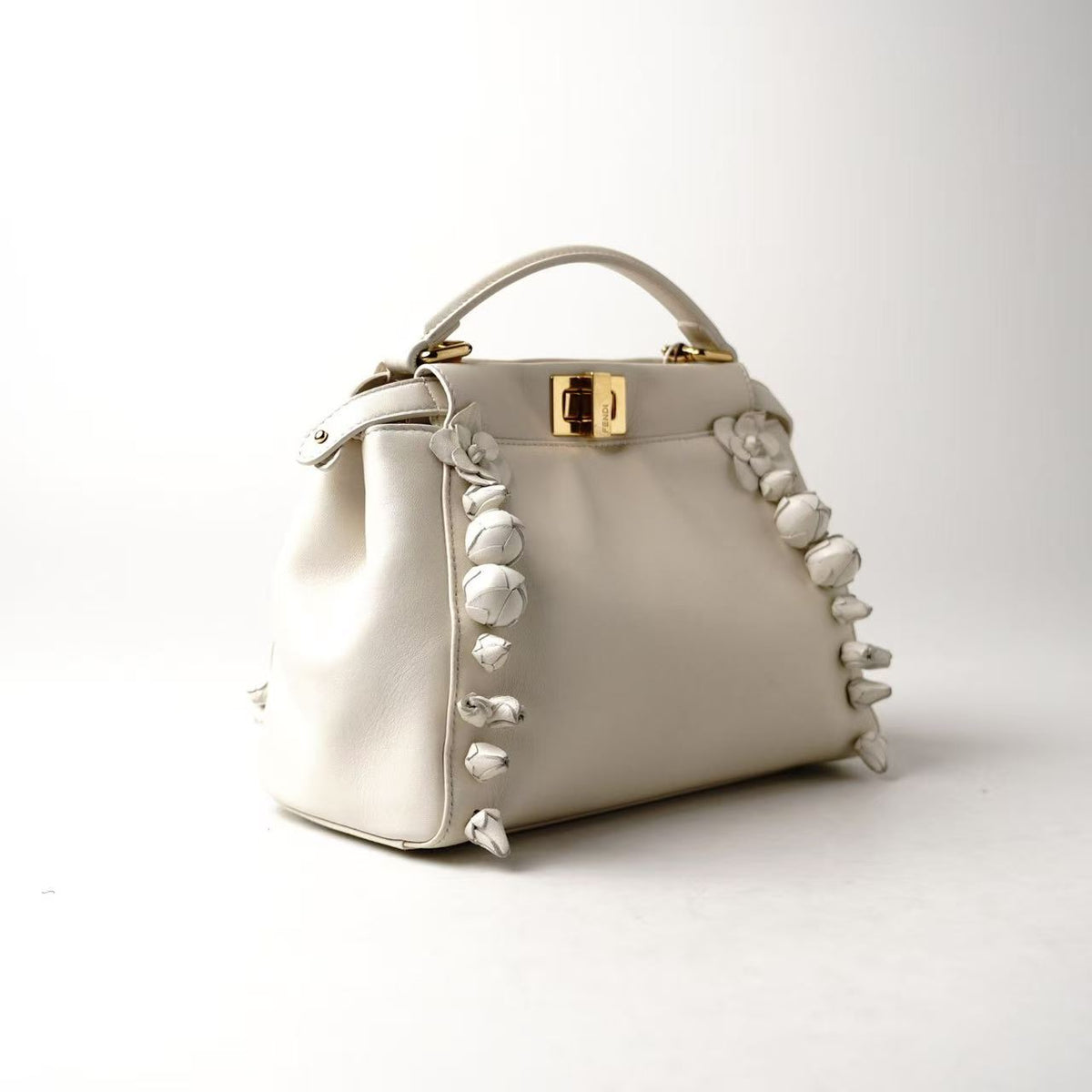 Fendi Peekaboo White Floral Appliqué Handbag