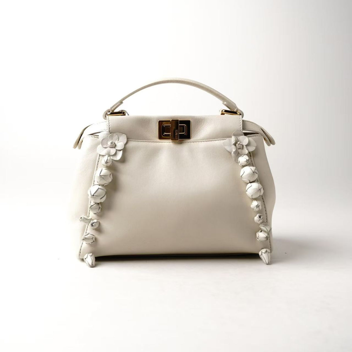 Fendi Peekaboo White Floral Appliqué Handbag
