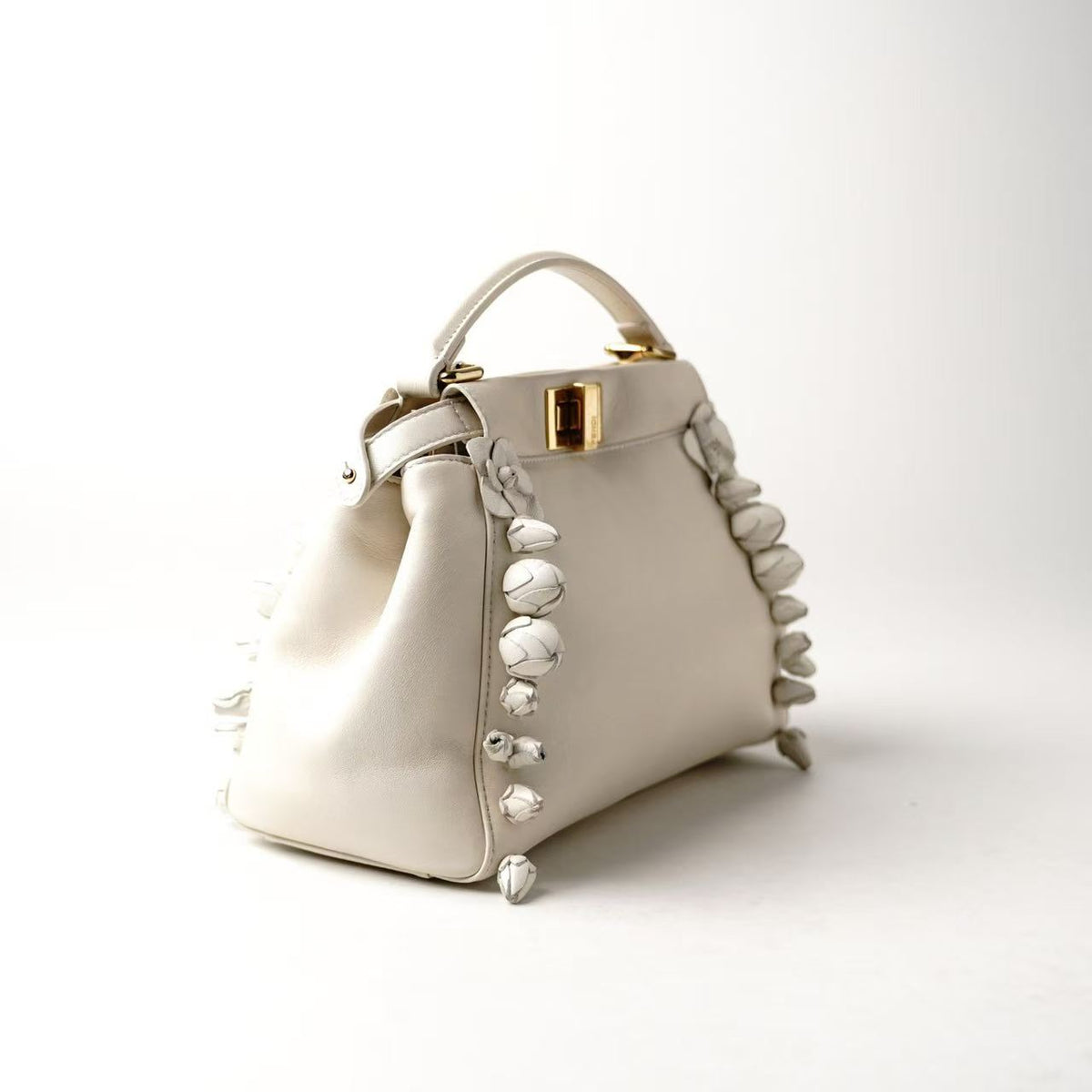 Fendi Peekaboo White Floral Appliqué Handbag