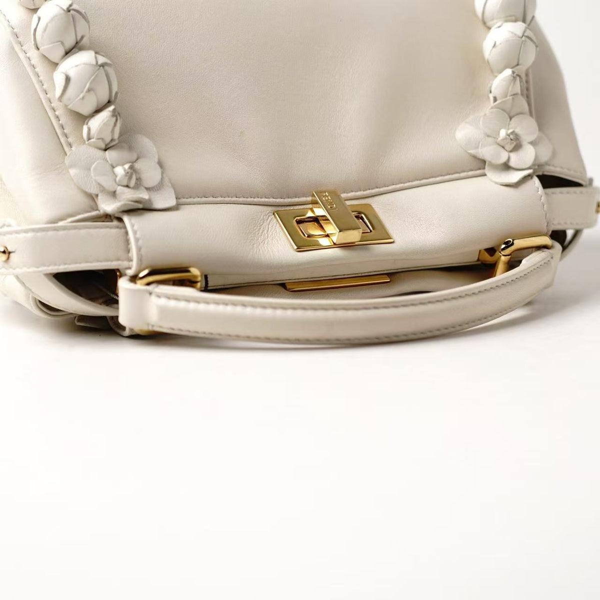 Fendi Peekaboo White Floral Appliqué Handbag