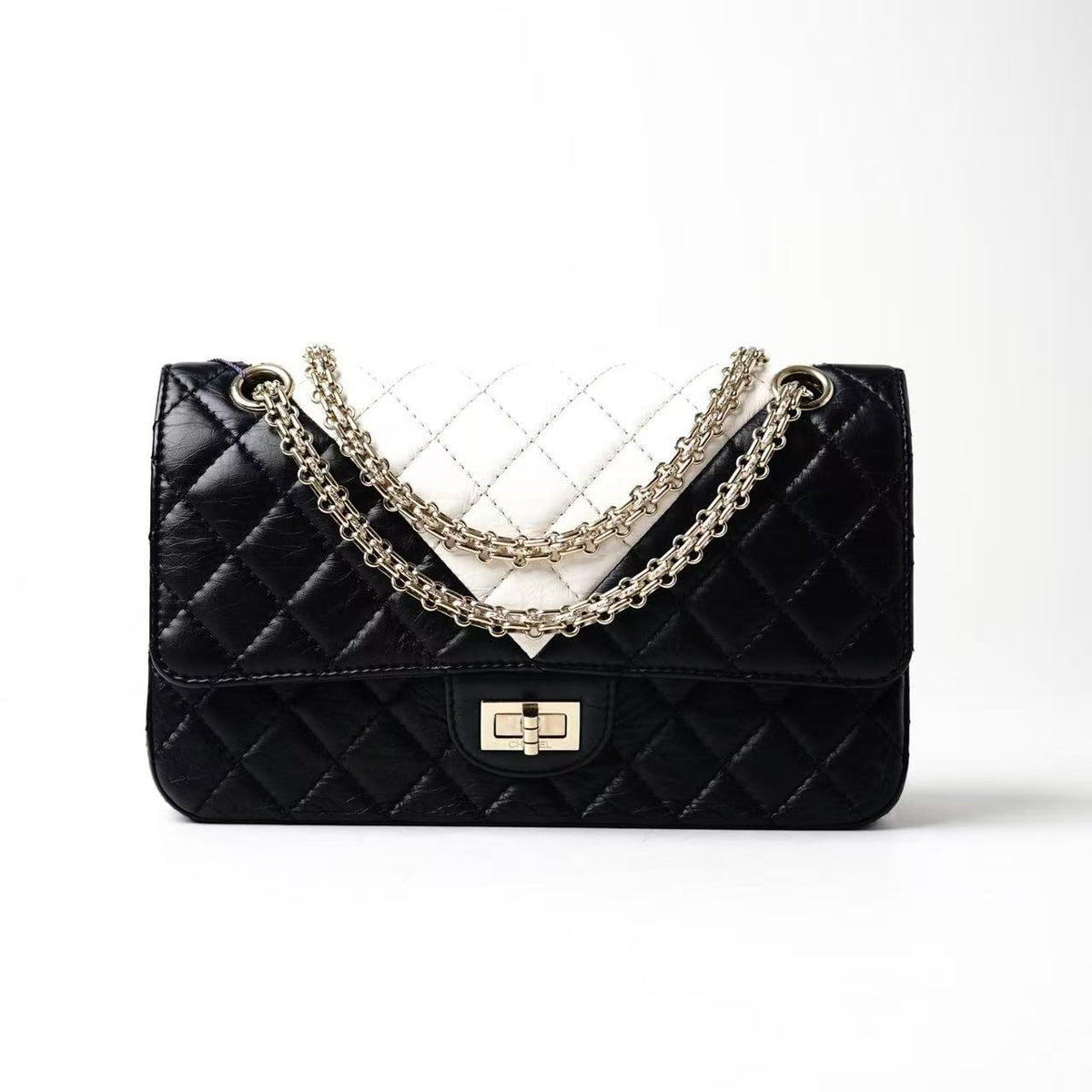 Chanel 2.55 Reissue Black‑White Color‑Block Flap Shoulder Bag