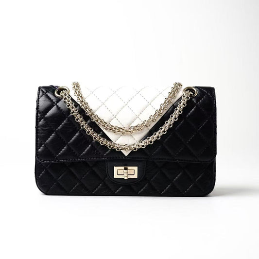 Chanel 2.55 Reissue Black‑White Color‑Block Flap Shoulder Bag
