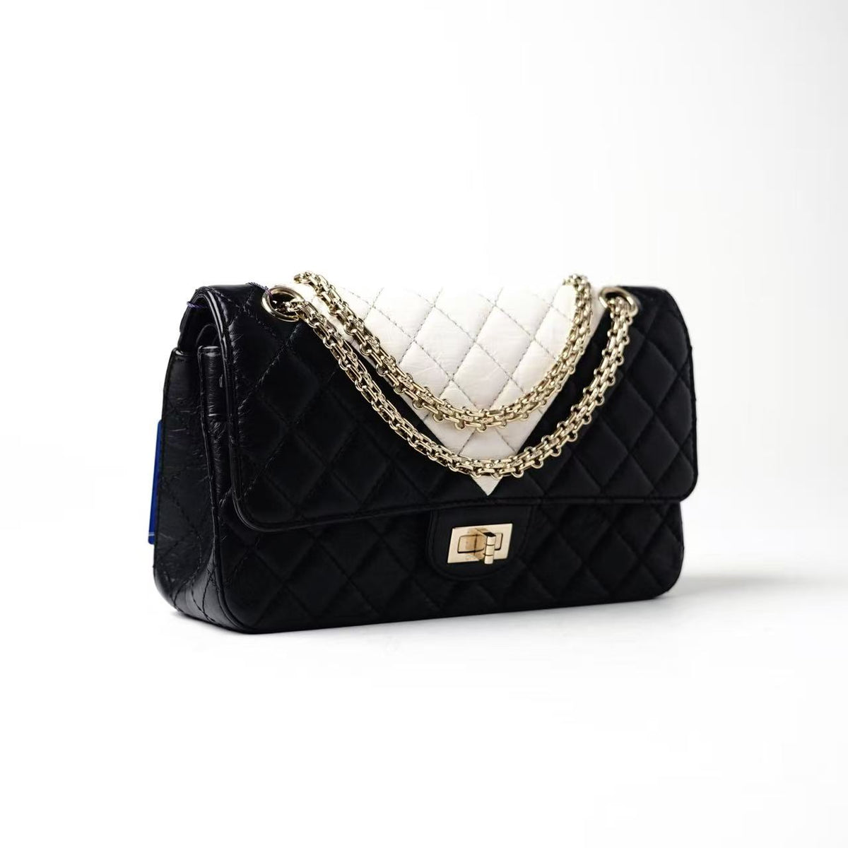 Chanel 2.55 Reissue Black‑White Color‑Block Flap Shoulder Bag